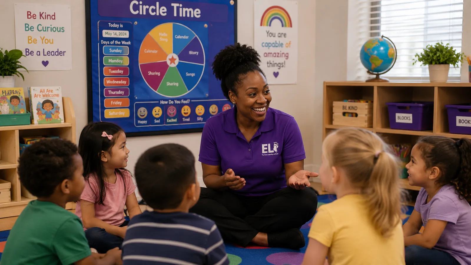 Teacher and children playing with wooden blocks at The Early Learning Institute