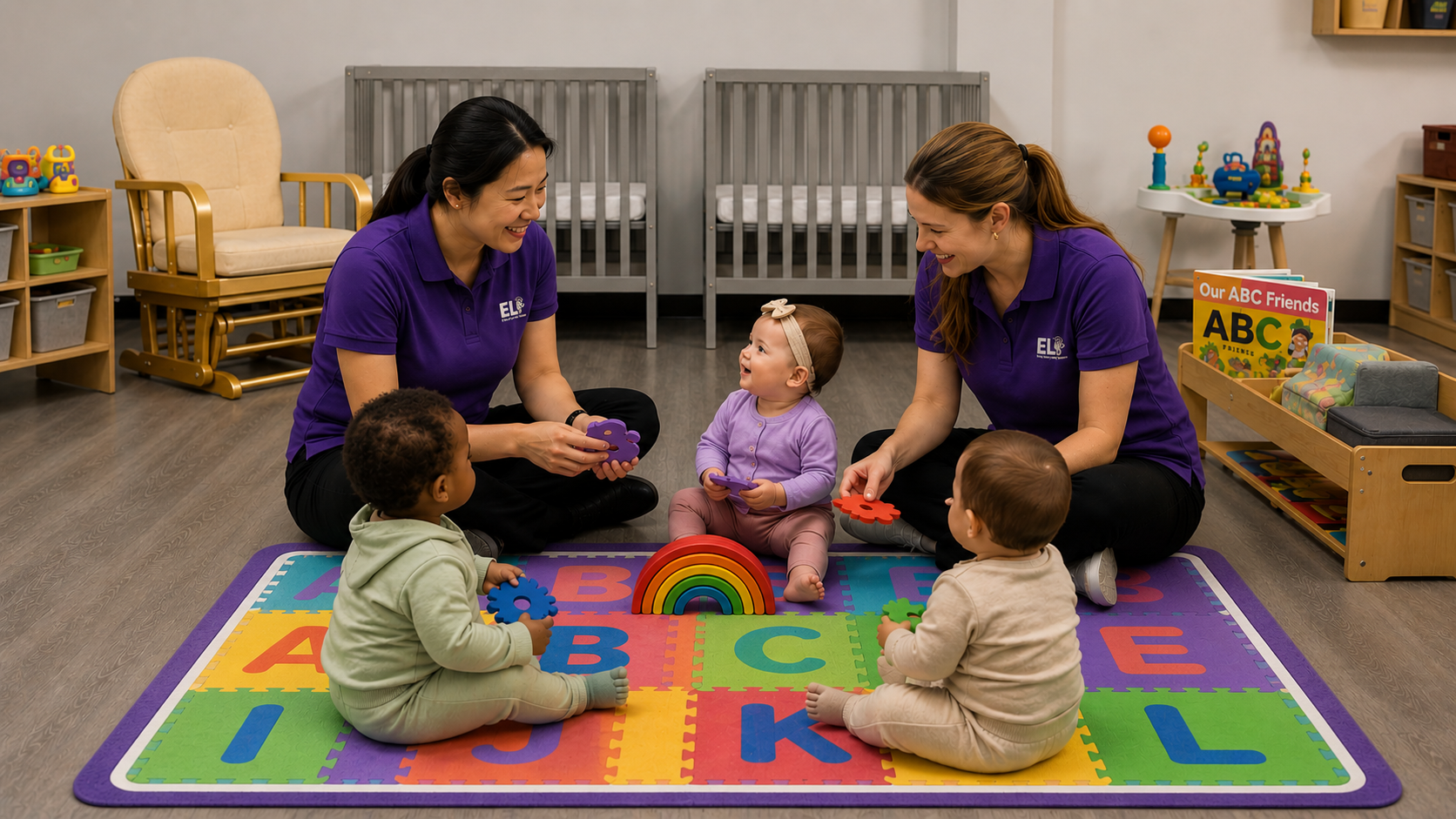 Smiling baby crawling at The Early Learning Institute Foundations Division